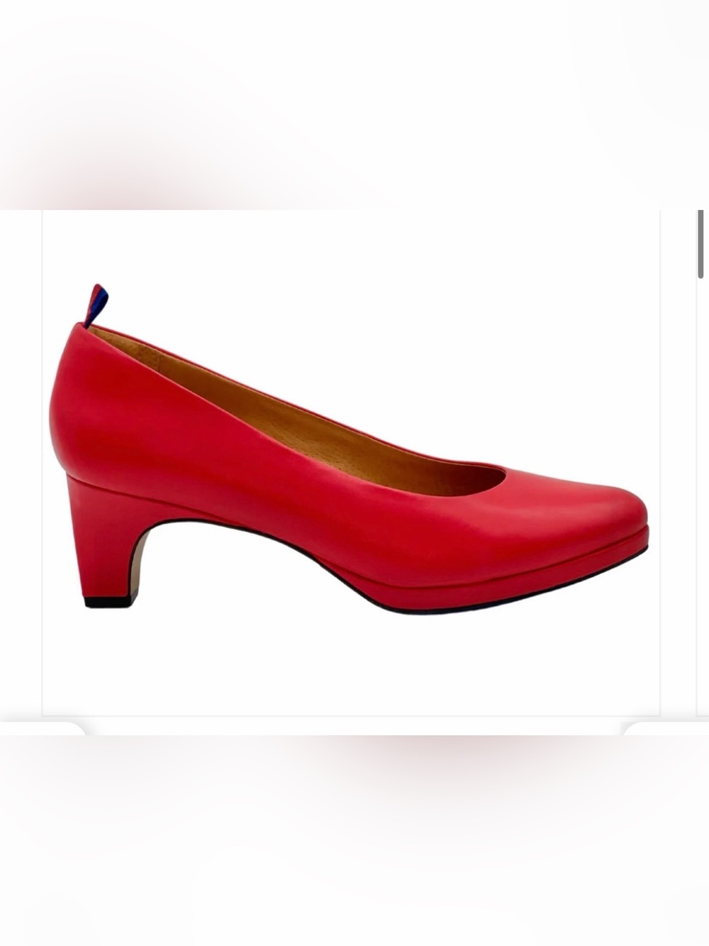 Red Leather Block Heels with Blue Soles